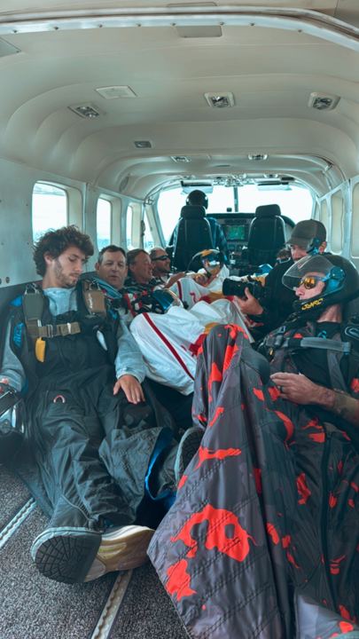 Wingsuit team in the plane before the jump
