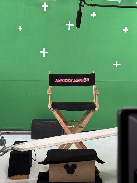 Green screen set with a director's chair